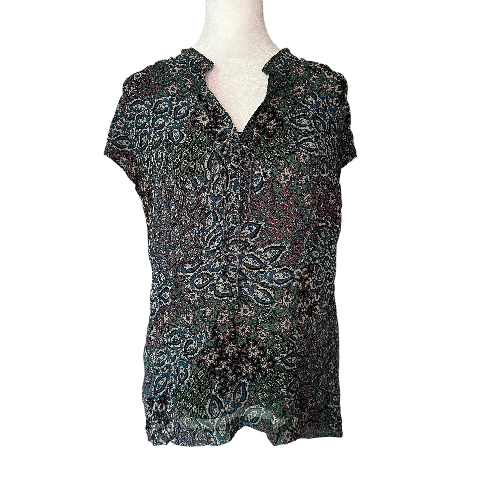 Classiques Entier Blue & Purple Paisley Short-Sleeve Silk Top Size S
